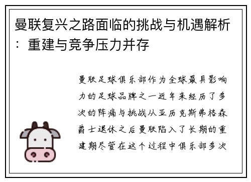 曼联复兴之路面临的挑战与机遇解析：重建与竞争压力并存