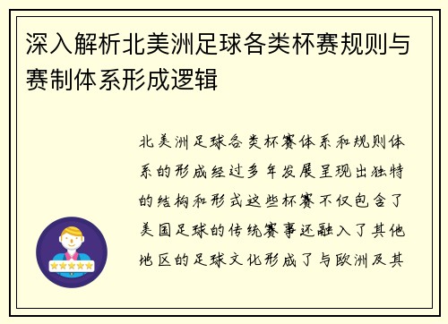 深入解析北美洲足球各类杯赛规则与赛制体系形成逻辑